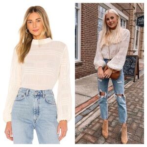 House of Harlow x REVOLVE / Favia smocked embellished Blouse top ivory cream  L